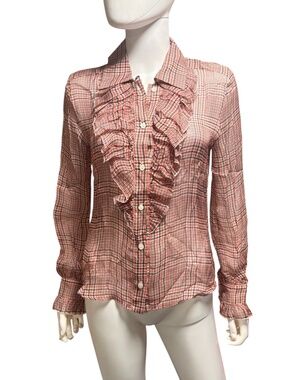 Cacharel Silk Plaid Houndstooth Button Up - 6
